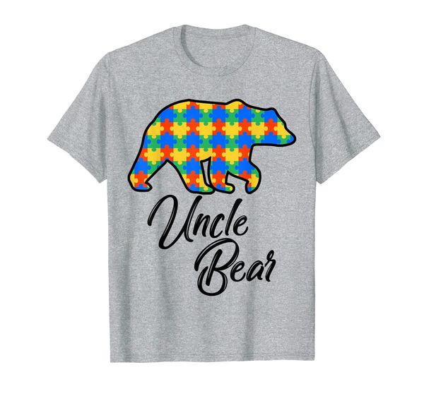 

bear autism puzzle awareness | uncle bear gifts tee t-shirt, White;black