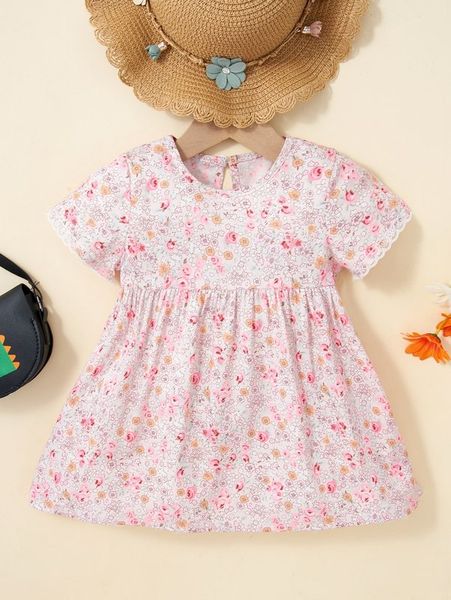 

baby ditsy floral keyhole back dress she, Red;yellow