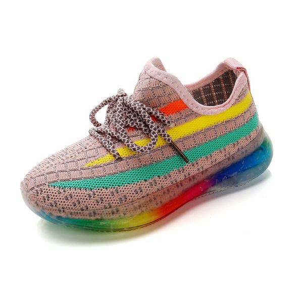 

Autumn New Boys Sneakers Kids Flying Woven Mesh Shoes Striped Breathable School Running Shoes For Gilrs Outdoor Board Shoes, Pink09