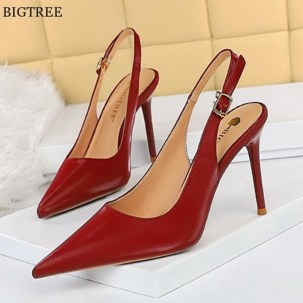 

dress shoes 2021 autumn women soft leather slingback thin high heels ladies office fashion hollow pointy toe woman pumps sandals, Black