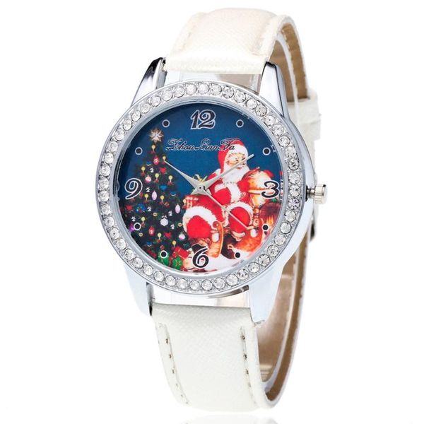 

wristwatches pretty santa claus pattern lovers women& men leather strap quartz wristwatch, Slivery;brown