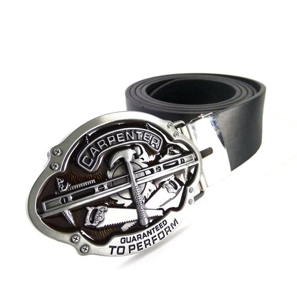 

belts fashion black pu leather cowboy belt men with"carpenter d to perform" metal buckle designer high quality, Black;brown
