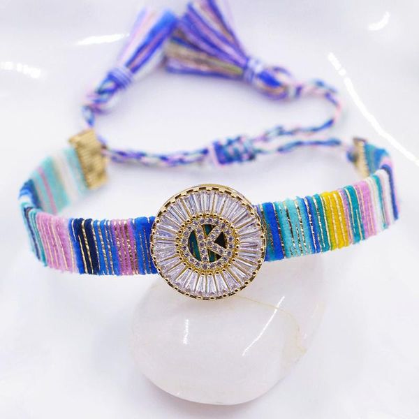 

men classic boho 26 letter bracelet women trendy gold initial name cz gipsy rainbow rope alphabet bangle for couples jewelry charm bracelets, Golden;silver