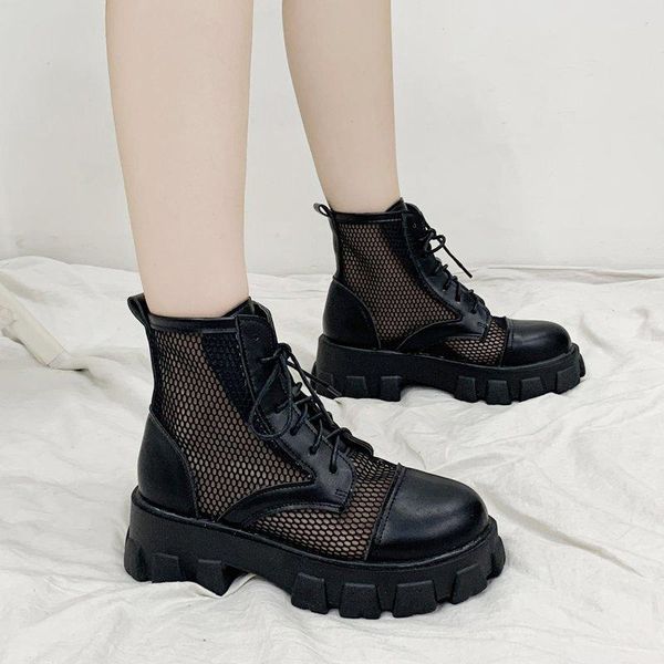 

women boots summer platform chunky mesh casual high shoes fashion n6-92, Black