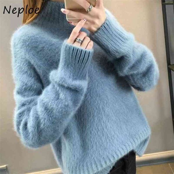 

turtleneck mohair sweater women autumn winter clothes pullover robe pull femme loose streetwear jumper 1f284 210422, White;black