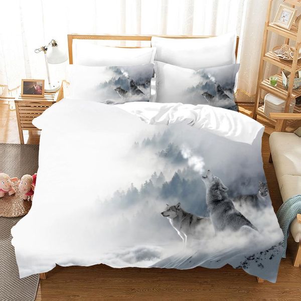

bedding sets 3d white wolf set aniaml printing duvet cover  comforter bed 2/3pcs luxury bedclothes decoe home