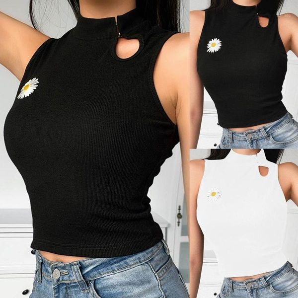 

camisoles & tanks women daisy embroidery vest crop fashion off shoulder tank camisole casual club party slim, Black;white