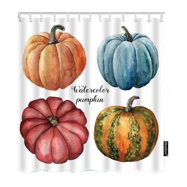 

watercolor pumpkin shower curtain color red blue orange green stripes autumn harvest fall time funnyshowercurtain gift for