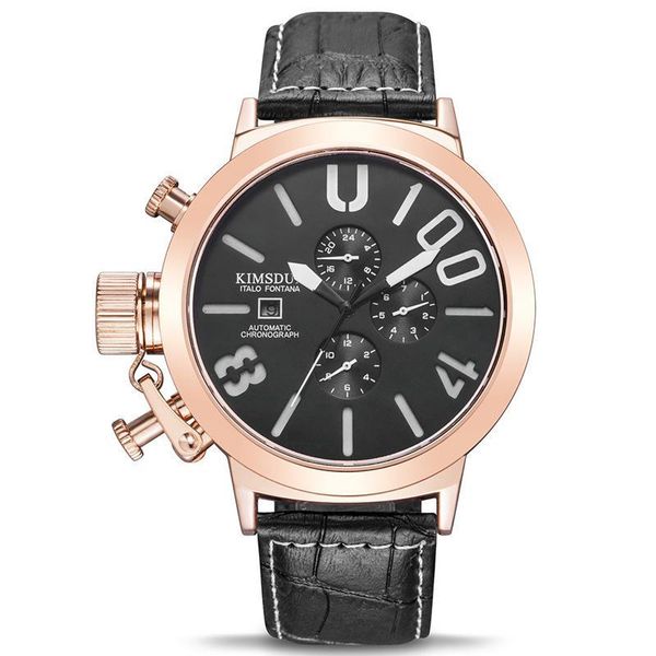 

wristwatches 2021 creative fashion big dial belt men's watch three-eye six-pin sports automatic mechanical limited edit, Slivery;brown