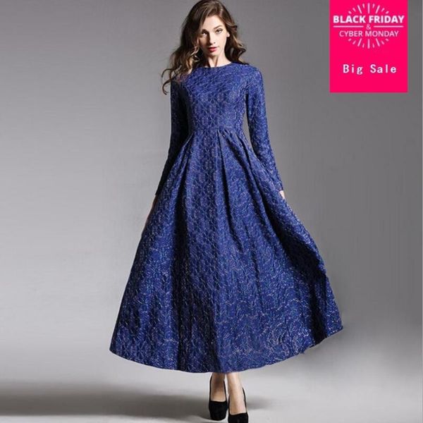 

casual dresses 2021 spring women's fashion brand golden jacquard round neck long sleeves temperament pleated dress wj294, Black;gray