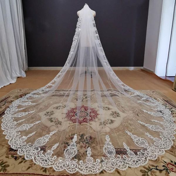 

bridal veils bling lace long veil cathedral white ivory wedding with comb 3 meters 1 layer accessories, Black