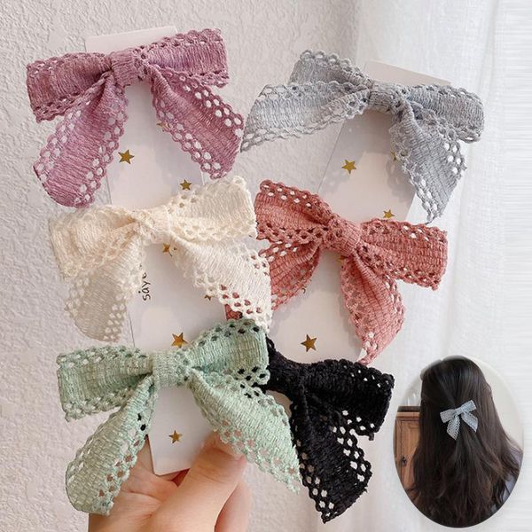 

sweet girls hairpins lace bow hairpin baby hollow hair clip ponytail barrettes accessories, Slivery;white