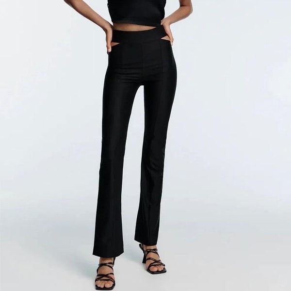 

women's pants & capris nlzgmsj za women 2021 office lady hollow out show waist korean female straight trousers streetwear 202109, Black;white