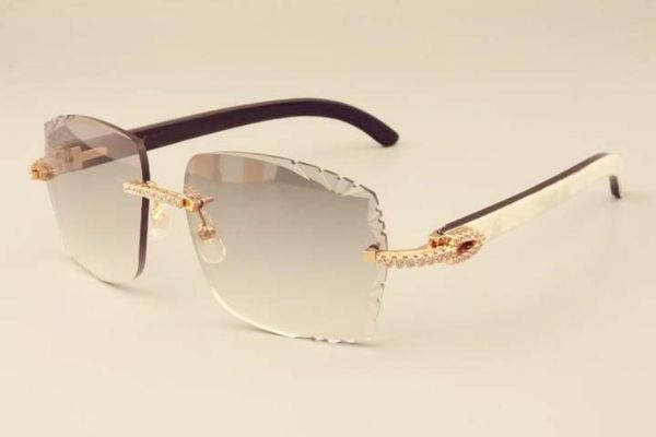 

2021 factory direct luxury fashion diamond sunglasses 3524014 natural mixed horns mirror legs engraving lens private custom, White;black