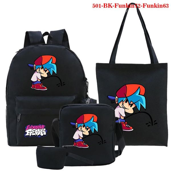 

backpack 4 pcs suit teen school bag girl boy friday night funkin print bookbag middle student schoolbag large black cute bagpack
