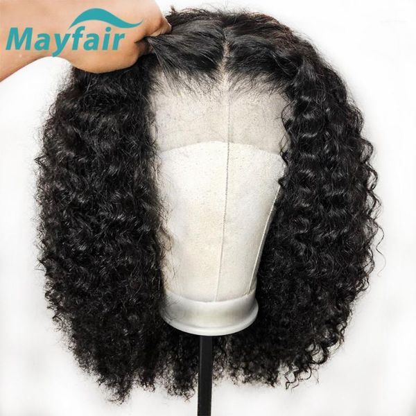 

mayfair curly bob wig brazilian human hair lace front wigs 13x4 13x6 short for women non-remy hair1, Black;brown