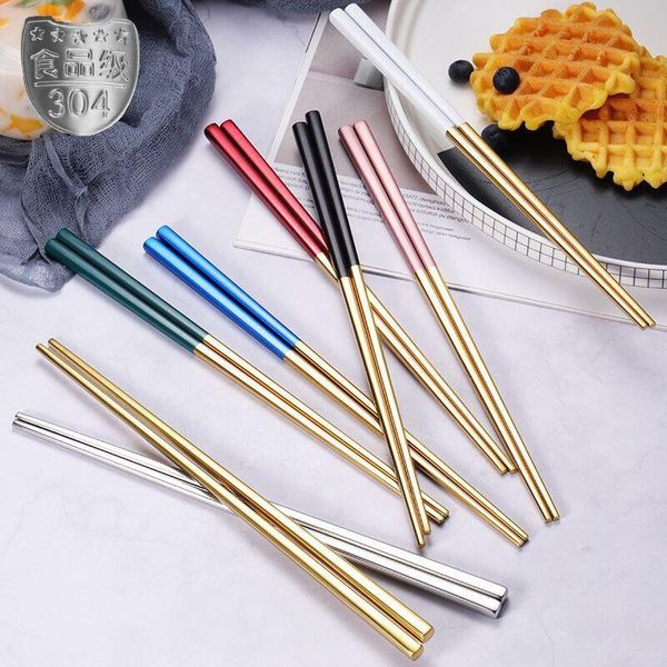 

chopsticks stainless steel nordic style square anti-slip sushi tableware home kitchen portable dessert cutlery