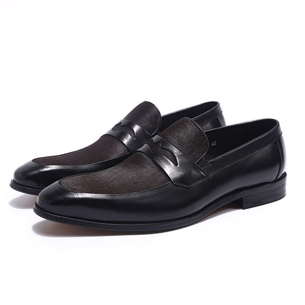 

brand new luxury men penny loafer black brown patchwork genuine leather and horsehair slip on dress shoes mens casual shoes, Red;white