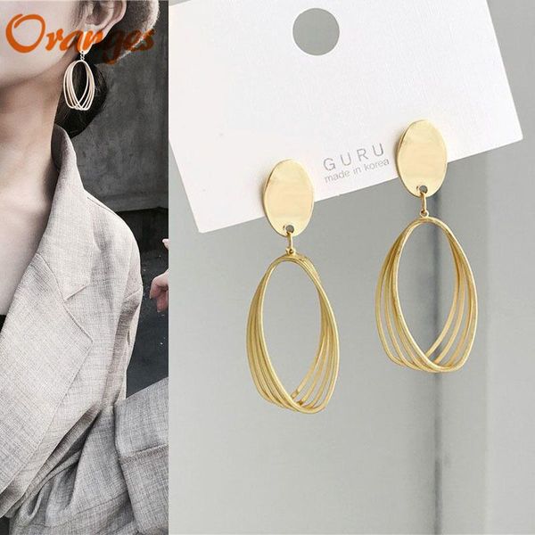 Stud Exquisite Vintage Koreanische Große Ohrringe Für Frauen Weibliche Mode Goldenen Tropfen Baumeln Ohrring Geometrische Oval Ohr Ring Schmuck