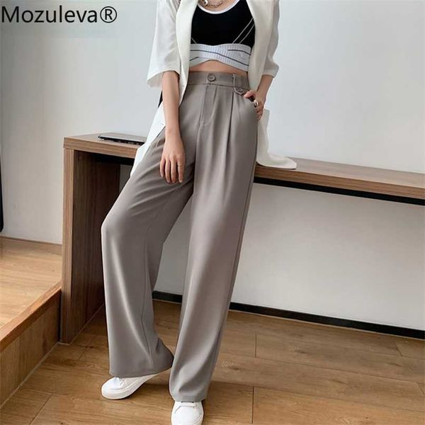 

mozuleva spring autumn loose wide leg trousers female causal elastic high waist women suit pants ladies solid pantalon 211008, Black;white