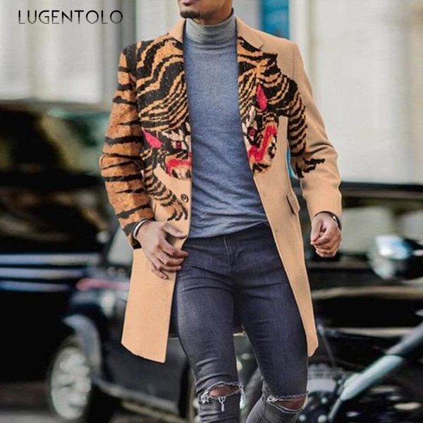 

lugentolo coat men spring long sleeve loose lapel jacket casual parint pocket men's street fashion coats jackets, Black;brown