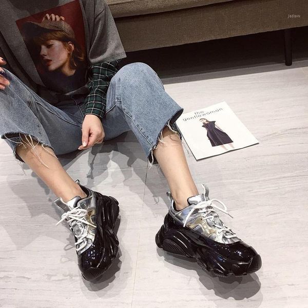 

boots womens clunky sneaker spring style increased casual sports shoes women's platform real leather women1, Black