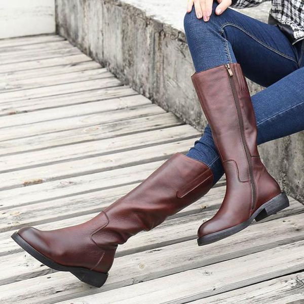 

boots johnature shoes women genuine leather 2021 winter fashion round toe zip sewing leisure handmade concise platform, Black