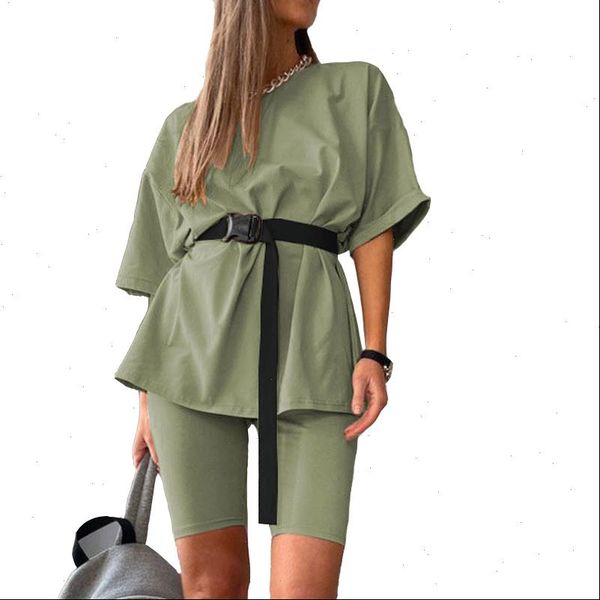 

womens jumpsuits casual solid two piece with belt summer fashion home color loose shorts female playsuits, Black;white
