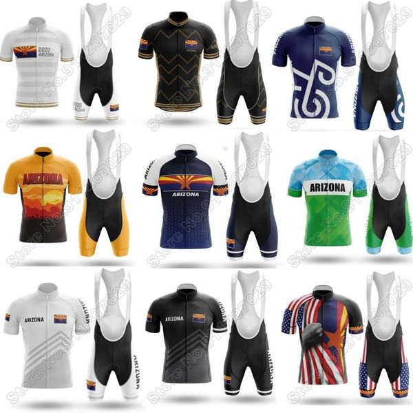 

racing sets 2021 usa state arizona cycling jersey set summer clothing men road bike shirts suit bicycle bib shorts mtb wear maillot, Black;blue
