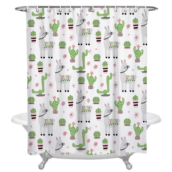 

shower curtains animal alpaca cactus green waterproof fabric curtain polyester bathroom decoration accessories cortinas