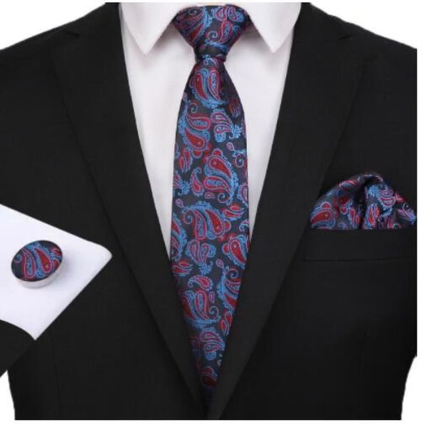 

mens pink ties casual tie set neck silk men hanky cufflinks set szl0o, Black;blue
