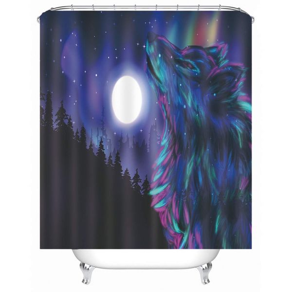 

shower curtain for bathroom, polyester fabric starry sky with wolf shower curtain for bathroom dark blue