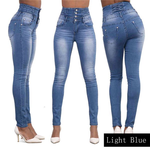 

women ladies jeans women denim skinny jeggings jeans pants high waist stretch slim pencil trousers, Blue