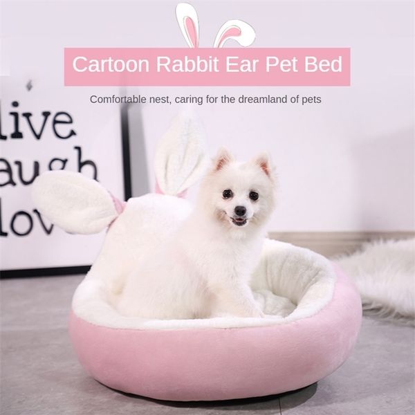 Cama dos desenhos animados Cama de coelho orelhas Cat House Removível Pet Nest Sofá Teddy Sofá de Inverno Filhote de cachorro Kennel Soft Supplies 210924