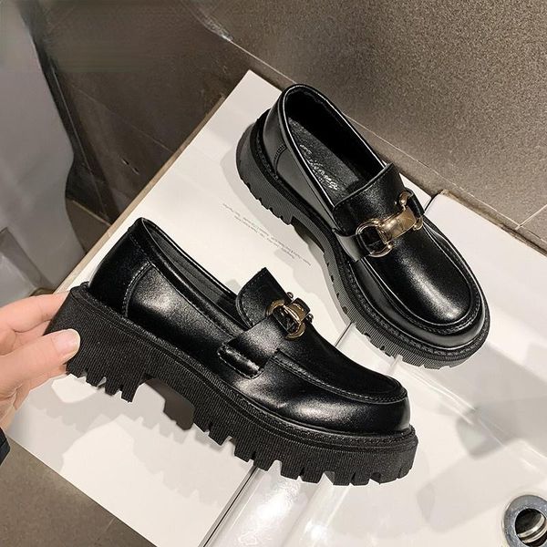 

sandals 2021 spring autumn women's flat shoes ladies leather platform casual buckle fashion for women lolita, Black