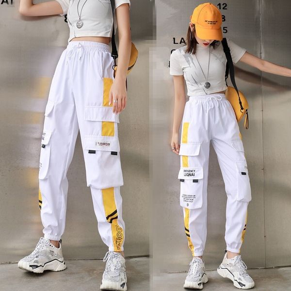 

women's jeans cargo pants summer thin high waist loose casual sports trousers women lace up black white spliced pzga, Blue