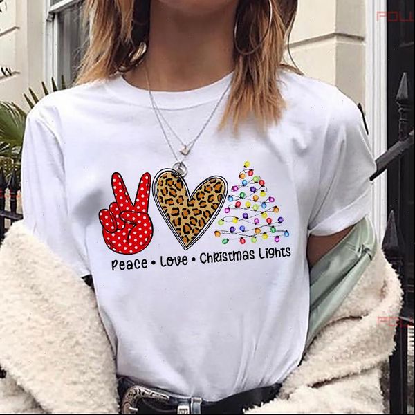 

peace women t shirt love christmas lights casual tumblr graphic female tees camisa print shirts, White