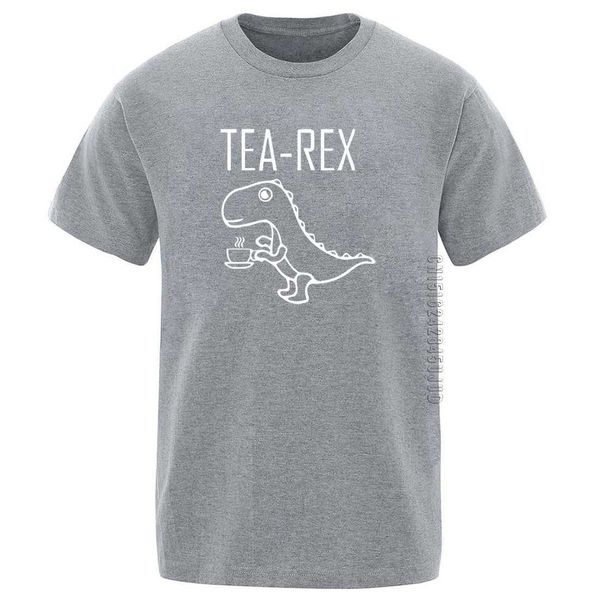 Tea Rex Stampa T-shirt da uomo Divertente Harajuku girocollo tinta unita Graphic Tshirt hip hop 100% cotone Homme 210629