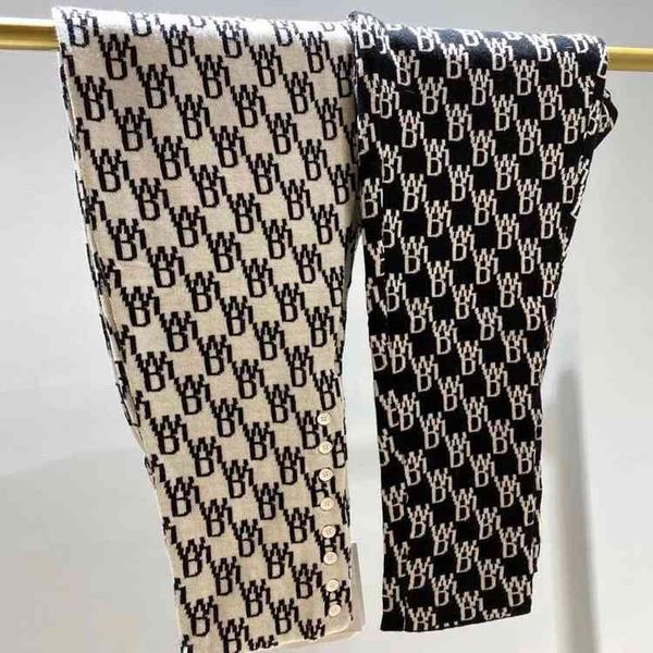 

women's pants & capris 21ss letter old flower high waist knitted pants autumn and winter split leg straight tube casual women look thin, Black;white