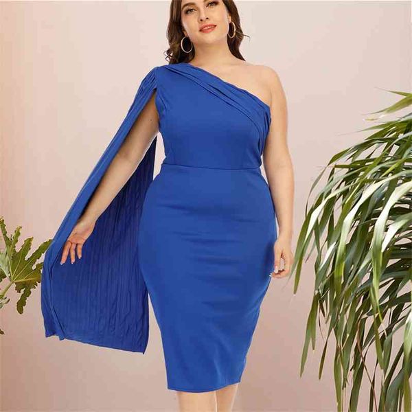 Plus size 4xl 5xl azul elegante vestidos de festa para mulheres celebridades sexy um ombro ruched fita bodycon jantar data out noite 210527