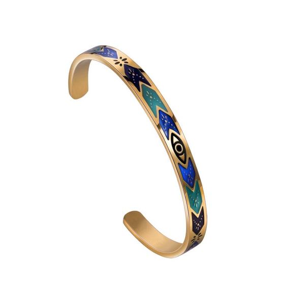 

bangle ethnic style jewelry 6mm enamel colorful geometric pattern titanium steel women open, Black