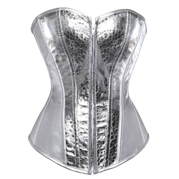 

bustiers & corsets women vintage style corset bustier gold silver overbust leather nightclub korselingerie strapless, Black;white