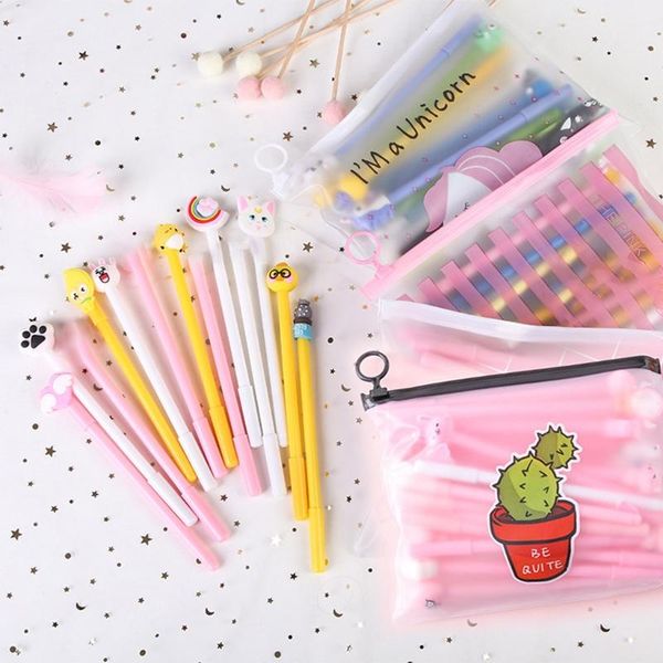 

gel pens 20 pcs creative black pen with zipperd case cute animal refillable 0.5mm fine point signature sets