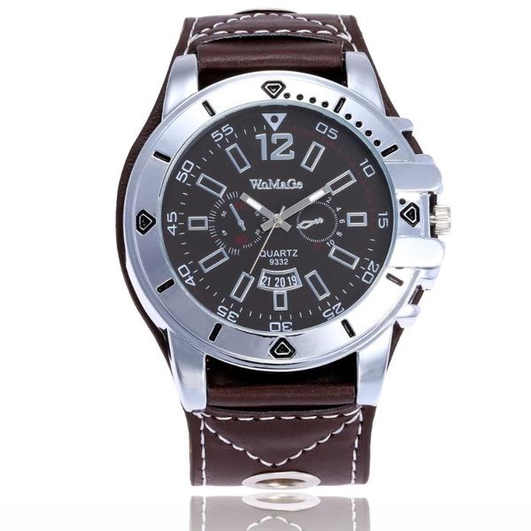 

wristwatches 2021 fashion womage brand casual men watch sports pu leather strap quartz watches gentleman big dail with relogio, Slivery;brown