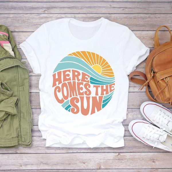

wave beach vacay mode women t shirts printing aesthetic clothes print lady womens graphic female tee, White