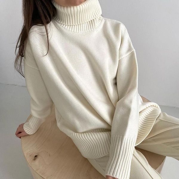 

women's sweaters winter turtleneck solid sweater women korean basic thick warm knitted pullover autumn 2021 soft loose streetwear femal, White;black