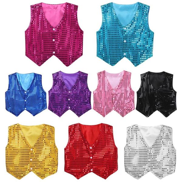 

waistcoat kids boys hip hop jazz dance glittery sequined vest children choir student stage performance party costumes dancewear, Camo