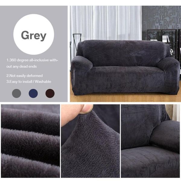 

chair covers spandex plush slipcover 3 seater winter thicker stretch sofa furniture protector solid color anti-slip couch