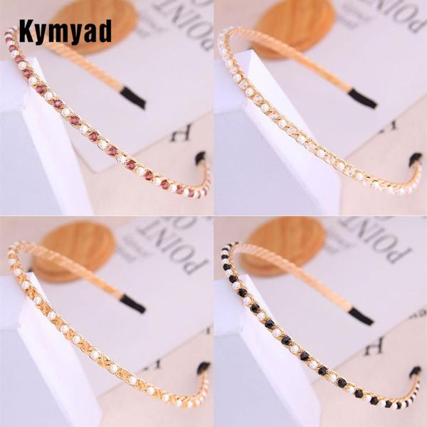 

other kymyad thin women gold color hairband headband crystal simulated pearl head hoop girl hair bands accessories headwear, Golden;white