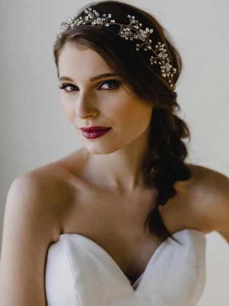 

hair clips & barrettes flower bridal headband with ribbon alloy loop bang holder accessories for women girl party daily wear gift ornament, Golden;silver